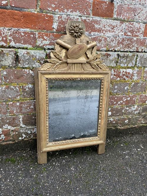 A Highly Useful Size Early Antique French 19th Century Carved Wood Original Gilt Mirror.
