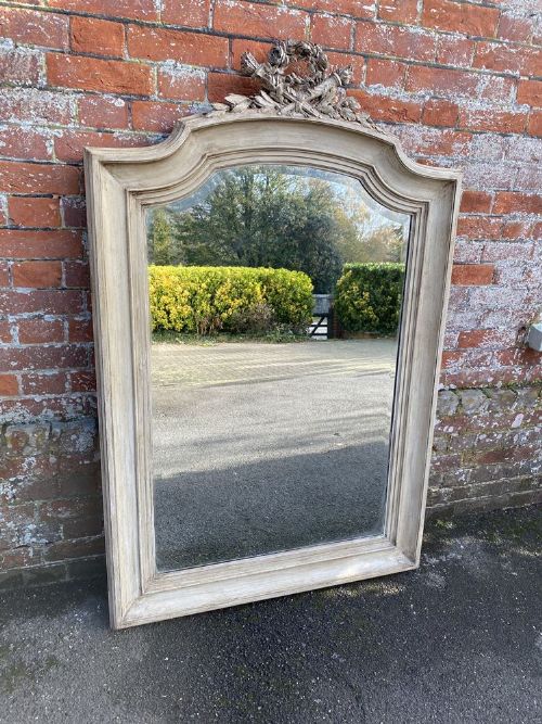 A Fabulous Large Antique French 19th Century Carved Wood Painted Shaped Top Mirror.