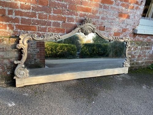A Stunning Large Antique 19th Century English Carved Wood Painted Shaped Top Ornate Mirror.