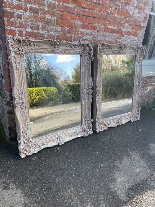 A Stunning Pair of Highly Unusual Antique English 19th Century Carved Wood & Gesso Painted  Mirrors.