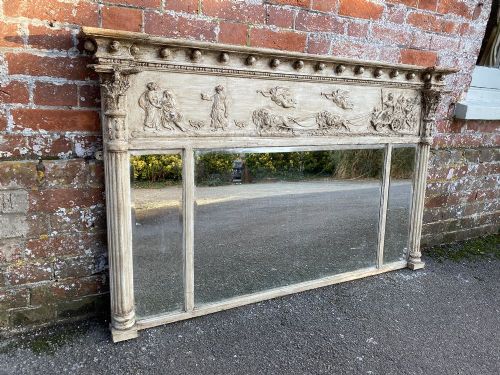 A Fabulous Good Size Antique English Carved Wood & Gesso Painted Triple Plate Mirror.