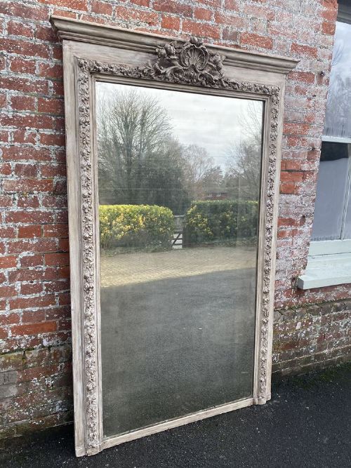 An Exceptional Large Antique French 19th Century Carved Wood & Gesso Ornate Framed Painted Mirror.