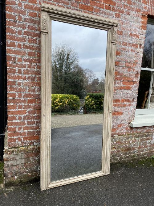 A Fabulous Large Antique French 19th Century Simple Ribbed Column Framed Painted Mirror.