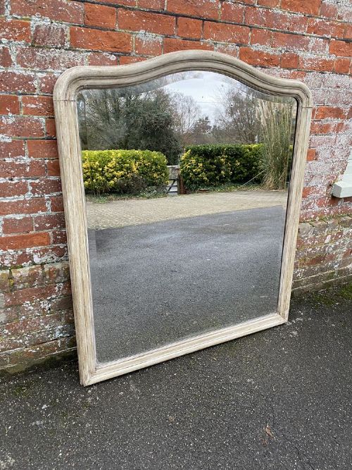 A Wonderful Large Antique French 19th Century Carved Wood Painted Plain Shaped Top Mirror.