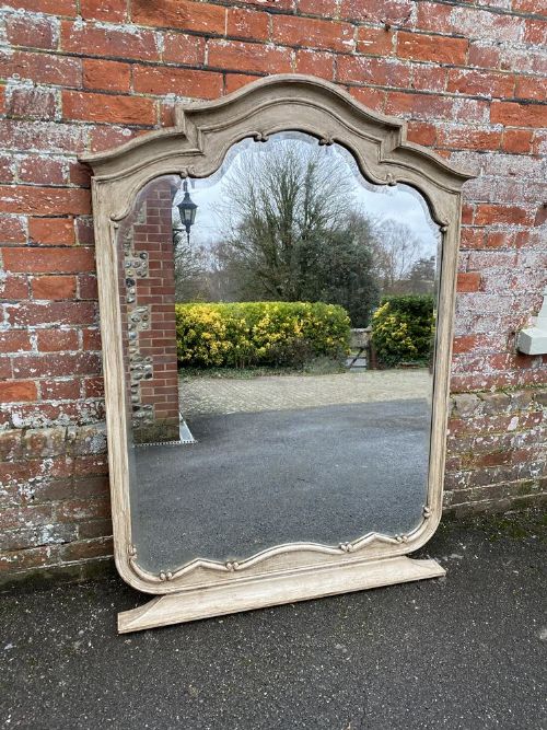 A Superb Highly Unusual Large Antique French 19th Century Carved Wood Painted Shaped Top Mirror.
