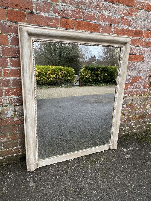 A Highly Useful Size Antique French 19th Century Carved Wood & Gesso Painted Mirror.