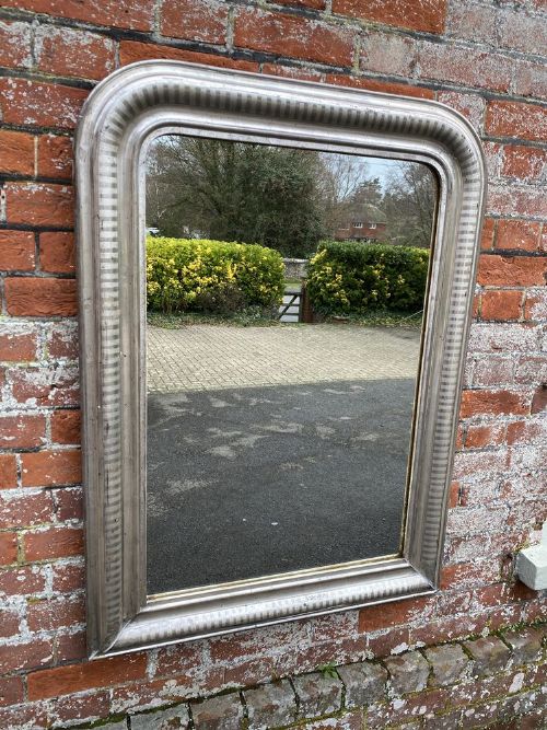 A Fabulous Highly Useful Size Antique French 19th Century Carved Wood and Gesso Original Silvered Arched Top Mirror.