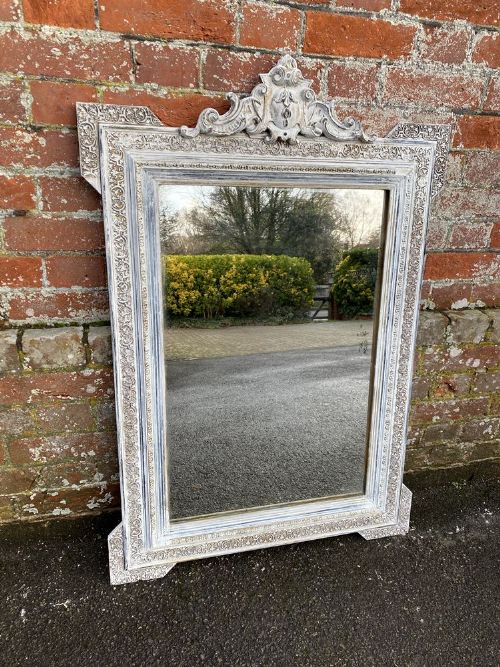 A Wonderful Useful Size & Antique French 19th Century Carved Wood & Gesso Painted Mirror.