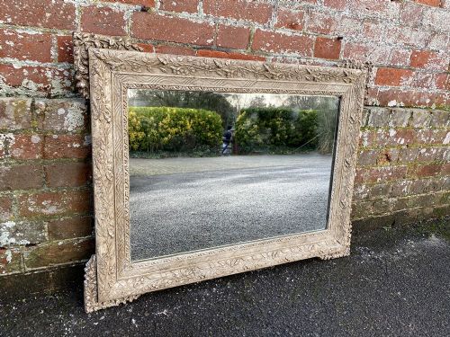 A Highly Useful Size Antique French 19th Century Carved Wood & Gesso Painted Mirror.