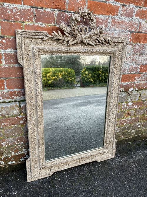 A Delightful Good Size Antique French 19th Century Carved Wood & Gesso Painted Mirror.