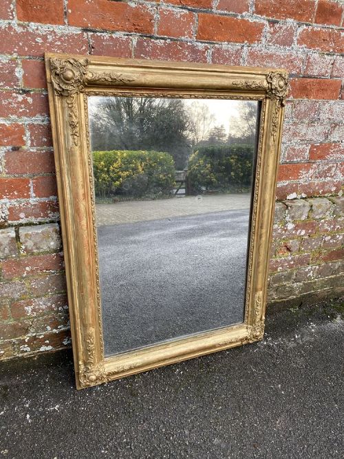 A Superb Highly Useful Size Antique French 19th Century Carved Wood and Gesso Original Gilt Mirror.