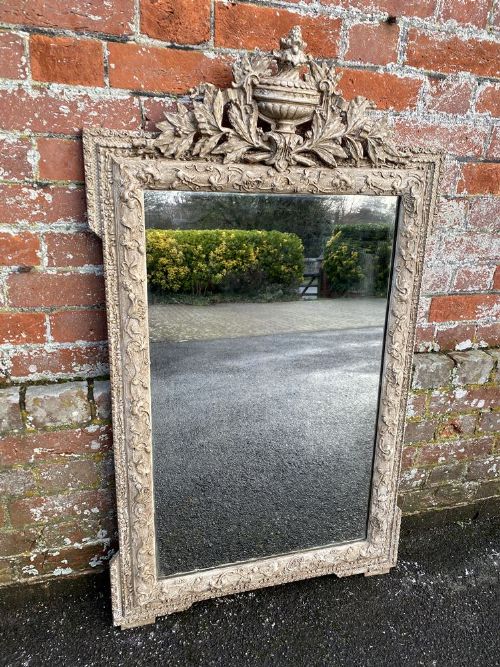 A Fabulous Good Size Antique French 19th Century Carved Wood Painted Mirror.