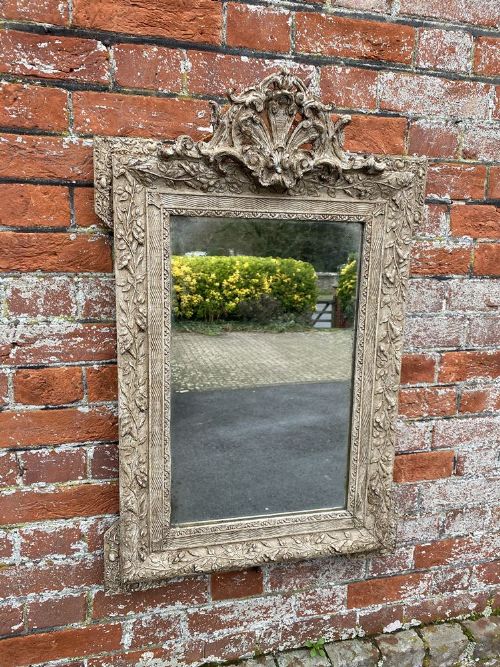 A Wonderful Highly Useful Size Antique 19th Century French Carved Wood and Gesso Painted Mirror.
