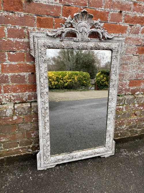 A Stunning Antique French 19th Century Carved Wood & Gesso Painted Mirror.