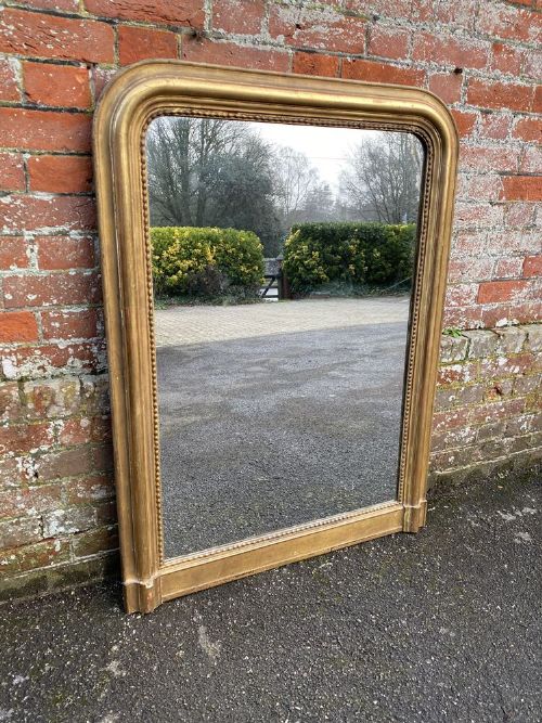 A Superb Highly Useful Size Antique French 19th Century Carved Wood & Gesso Original Gilt Arched Top Louis Philippe Mirror.