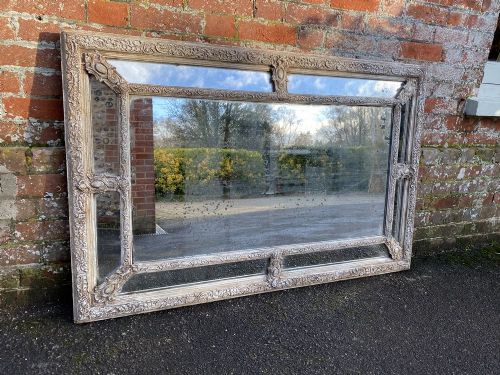 A Stunning Large Antique French 19th Century Carved Wood & Gesso Painted Cushion Mirror.