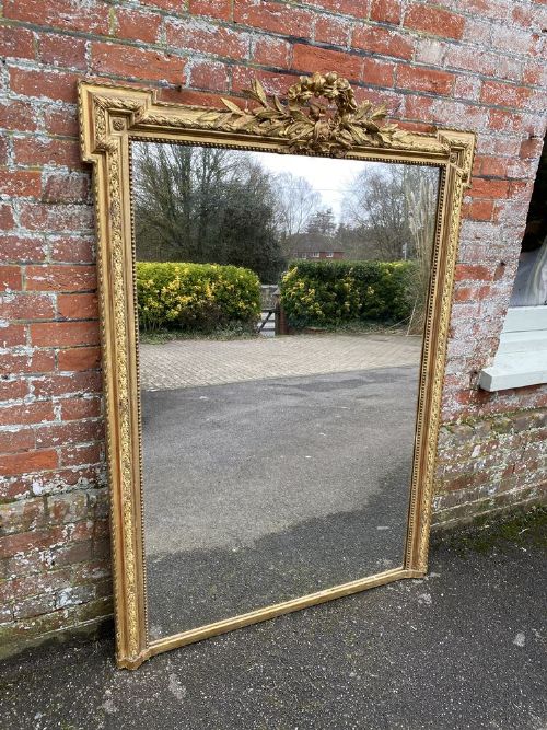 A Superb Large Antique French 19th Century Carved Wood & Gesso Original Gilt Shaped Top Mirror.
