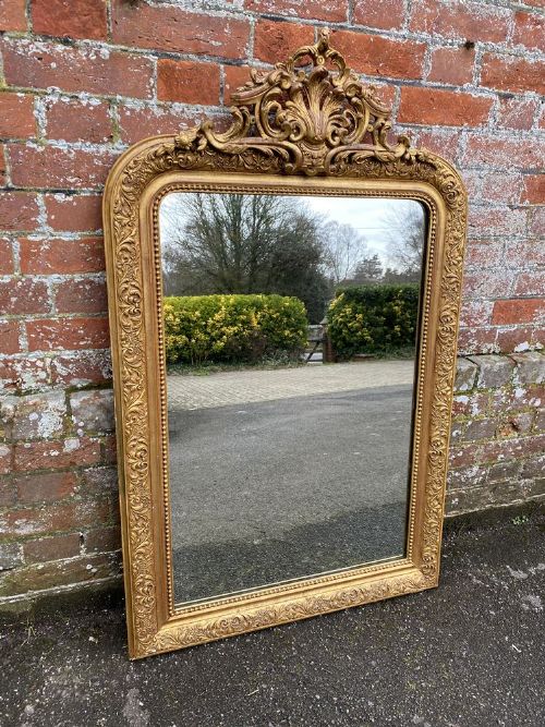 A Wonderful Good Size Antique French 19th Century Carved Wood & Gesso Original Gilt Arched Top Mirror.
