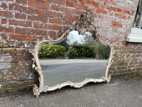 A Fabulous Highly Useful Size Italian 20th Century Carved Wood Painted Shaped Mirror