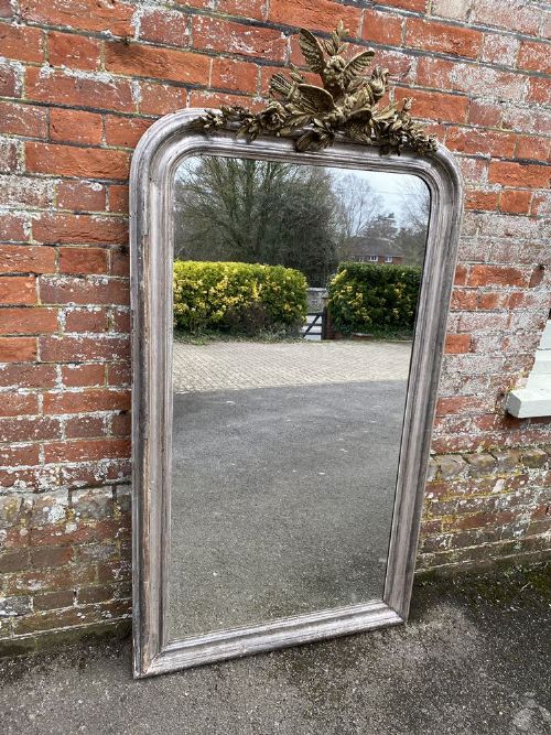 A Spectacular Large Antique French 19th Century Carved Wood & Gesso Arched Top Original Silvered Mirror.
