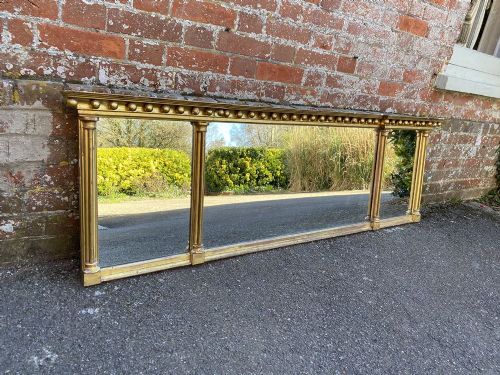 A Superb Large Antique 19th Century English Carved Wood & Gesso Original Gilt Triple Plate Overmantle Mirror.