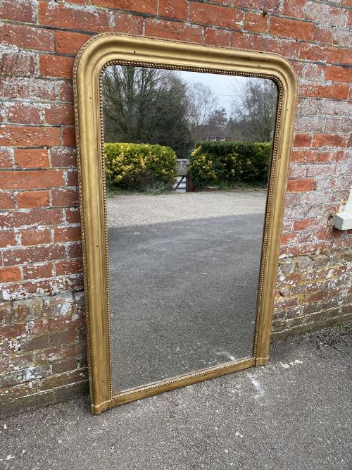 A Delightful Large Antique French 19th Century Carved Wood & Gesso Original Gilt Arched Top Louis Philippe Mirror.