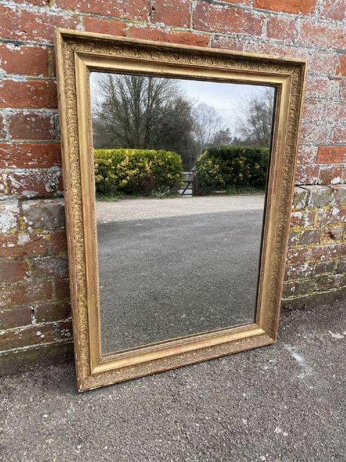 A Fabulous Highly Useful Size Early Antique French 19th Century Carved Wood & Gesso Original Gilt Mirror.