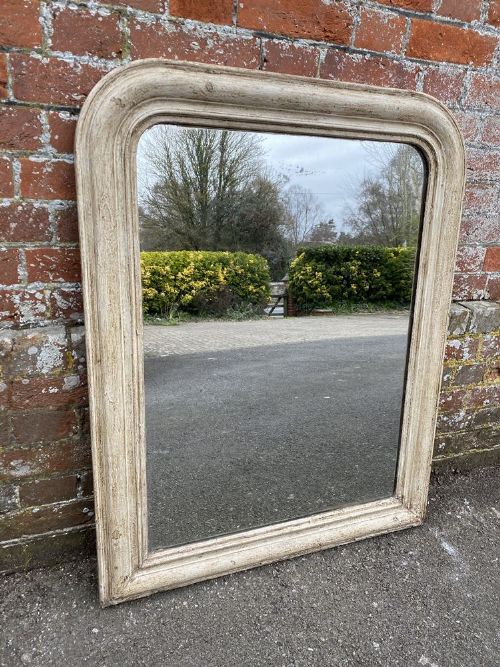 A Highly Useful Size Antique French 19th Century Carved Wood & Gesso Arched Top Louis Philippe Mirror.