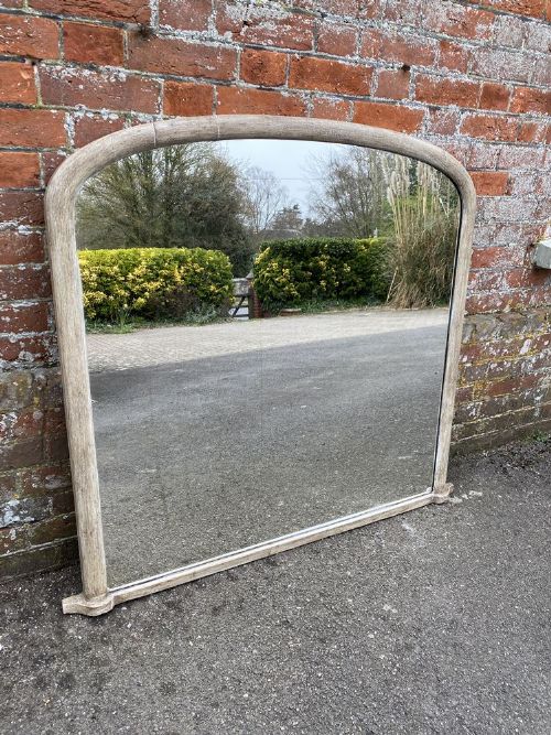 A Wonderful Good Size Antique English 19th Century Carved Wood Painted Plain Arched Top Overmantle Mirror.