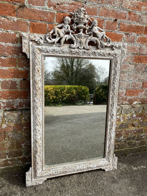 A Wonderful Good Size Antique French 19th Century Carved Wood & Gesso Painted Mirror.