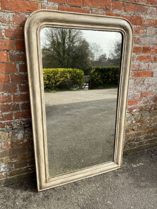A Delightful Antique French 19th Carved Wood & Gesso Arched Top Painted Louis Philippe Mirror.