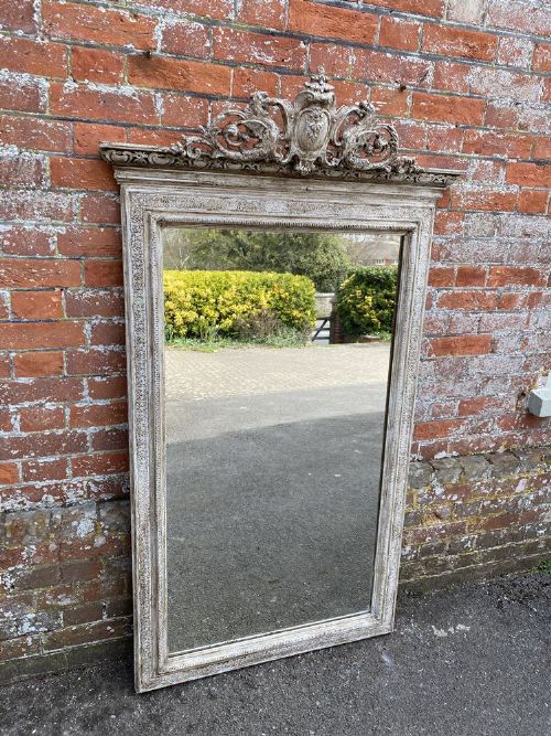 A Fabulous Large Antique French 19th Century Carved Wood & Gesso Painted Mirror.