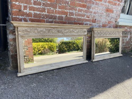 A Superb Highly Unusual Near Pair of Antique 19th Century English Carved Wood & Gesso Painted Overmantle Mirrors.
