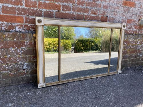 An Exceptional Antique Italian 19th Century Carved Wood & Gesso Original Gilt & Painted Overmantle Mirror.