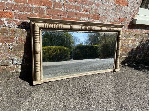 A Highly Useful Size Antique English 19th Century Carved Wood Ribbed Framed Overmantle Mirror.