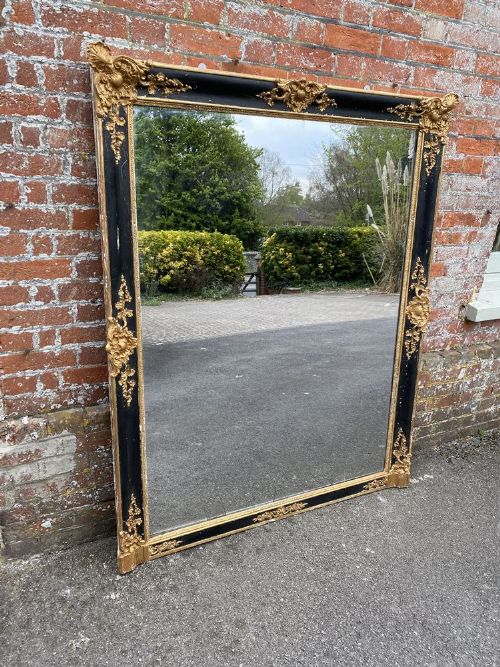 A Superb Large Antique French 19th Century Carved Wood & Gesso Original Gilt & Black Painted Louis Philippe Mirror.