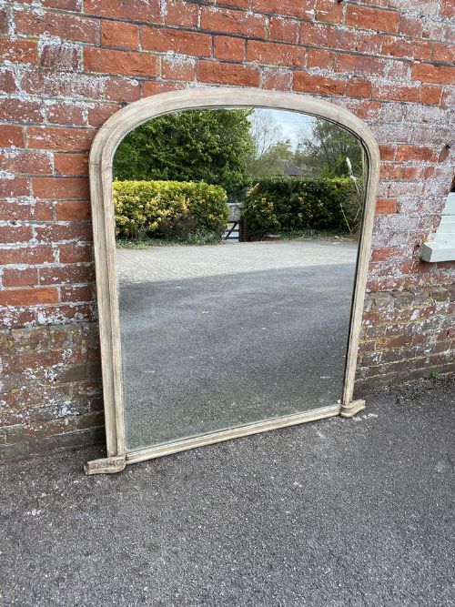 A Wonderful Large Antique English 19th Century Carved Wood Arched Top Painted Plain Overmantle Mirror.