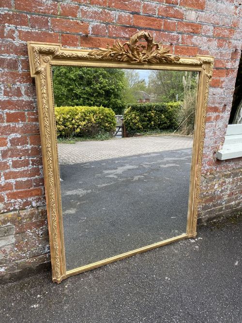 A Spectacular Large Antique French 19th Century Carved Wood & Gesso Original Gilt Shaped Top Mirror.