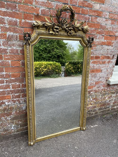 An Exceptional Large Antique French 19th Century Carved Silver/gilt Shaped Top Mirror.
