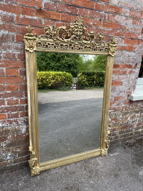 An Exceptional Large Antique French 19th Century Carved Wood & Gesso Original Gilt Mirror.