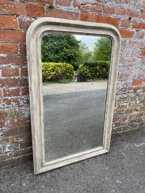 A Wonderful Good Size Antique French 19th Century Carved Wood & Gesso Arched Top Painted Louis Philippe Mirror.