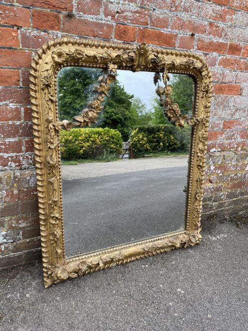 A Spectacular Large Antique French 19th Century Carved Wood & Gesso Original Gilt Arched Top Mirror.