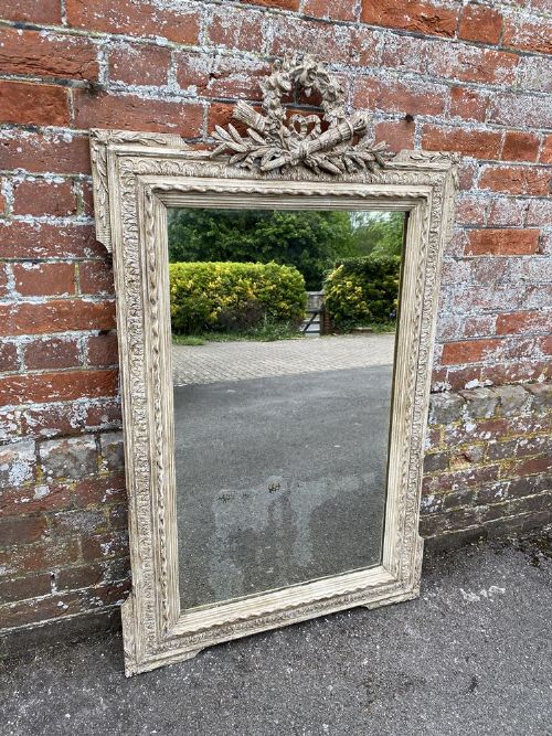 A Wonderful Good Size Antique  French 19th Century Carved Wood & Gesso Painted Mirror.