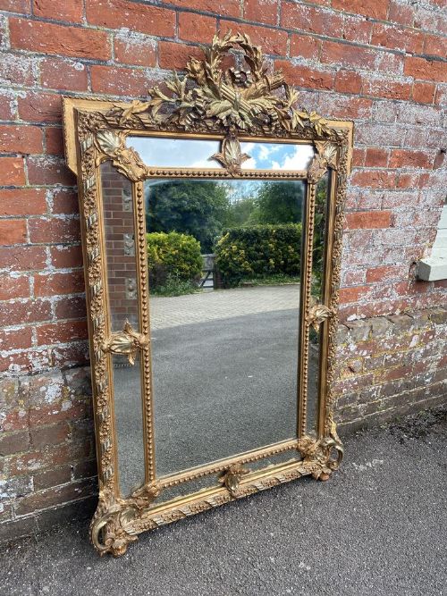 A Delightful Large Antique French 19th Century Carved Wood & Gesso Original Gilt Cushion Mirror.