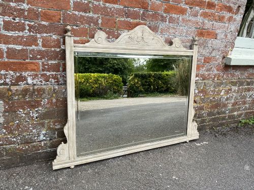 A Delightful Useful Size Early 20th Century English Carved Wood Painted Overmantle Mirror.