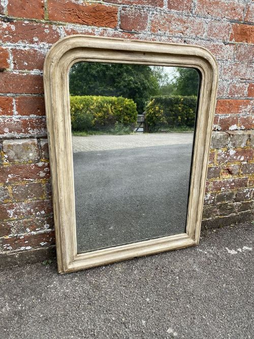 A Highly Useful Size Antique French 19th Century Carved Wood & Gesso Arched Top Painted Louis Phillippe Mirror.