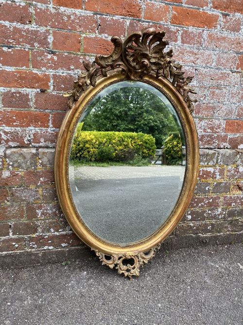 A Superb Antique French 19th Century Carved Wood & Gesso Original Gilt Oval Mirror.