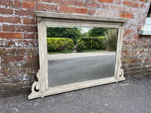 A Fabulous Highly Useful Size Early 20th Century English Carved Wood Painted Overmantle Mirror.
