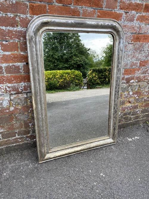 A Stunning Highly Useful Size Early Antique French 19th Century Carved Wood & Gesso Arched Top Original Silvered Etched Framed Louis Philippe Mirror.