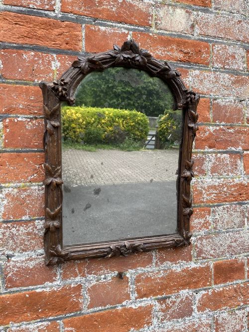 A Superb Antique French 19th Century Carved Wood French Black Forest Arched Top Mirror.